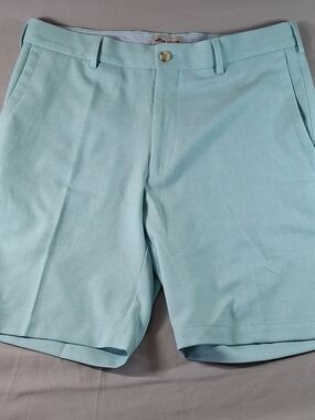 Peter Millar Seafoam Flat Front Linen-Blend Shorts